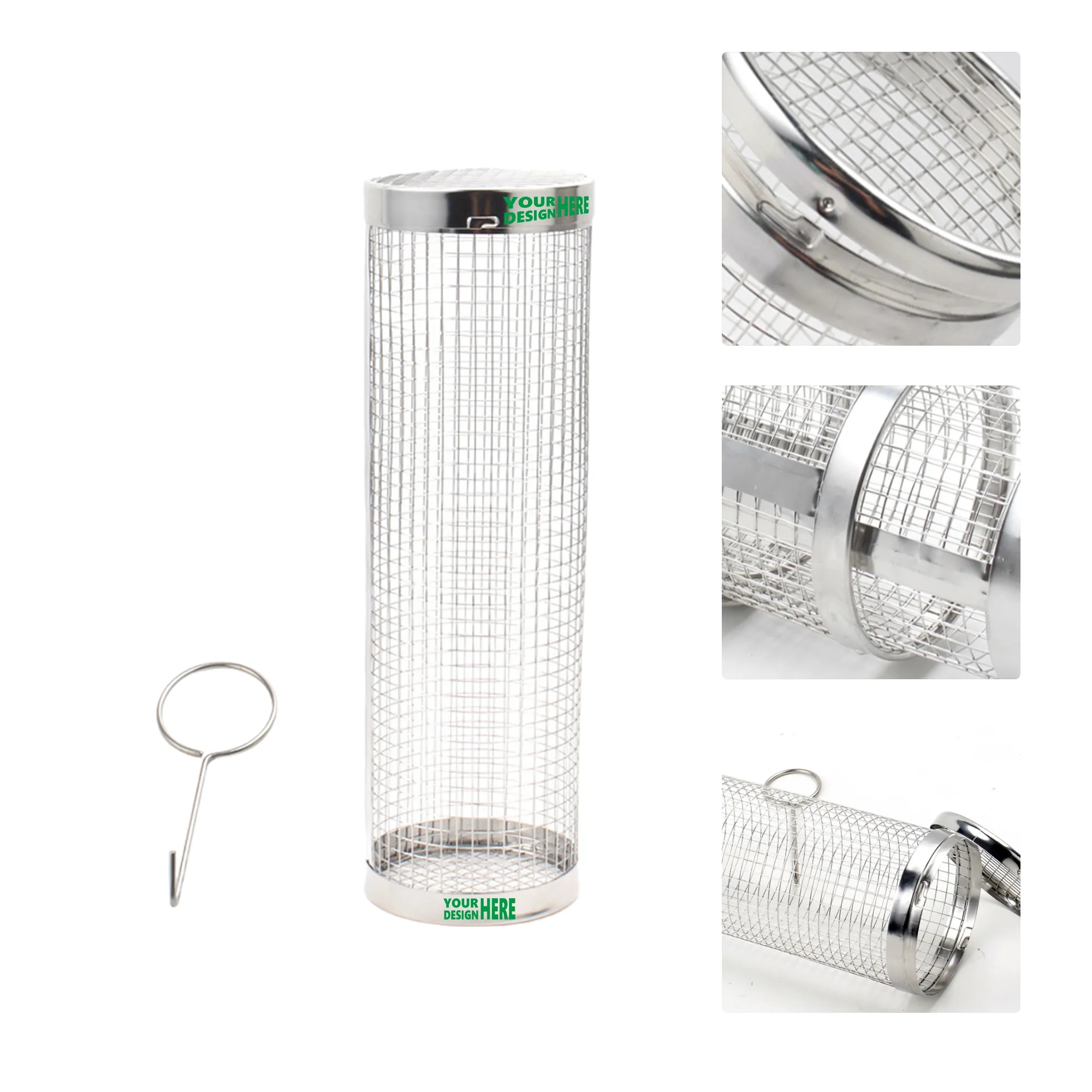 Outdoor Rolling BBQ Basket 304 Stainless Steel