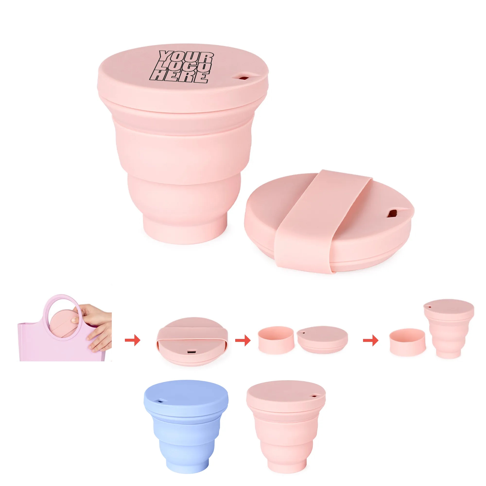 Travel Foldable Silicone Coffee Cup With Lid Reusable
