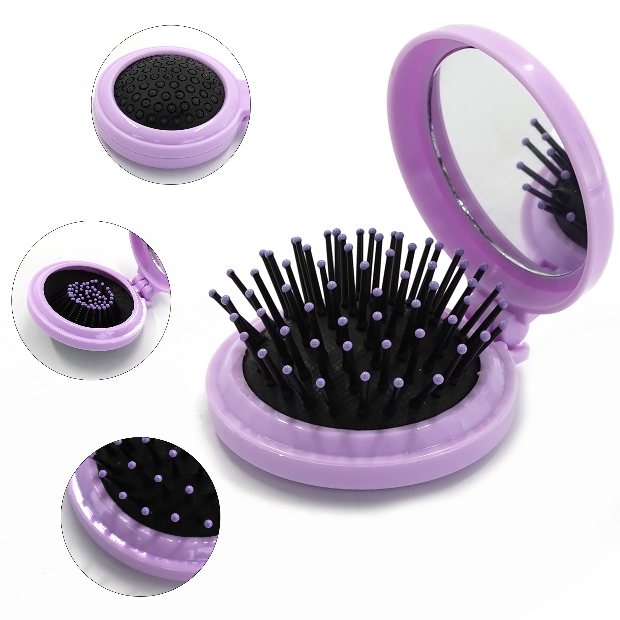 Folding Round Hair Brush with Mirror 2