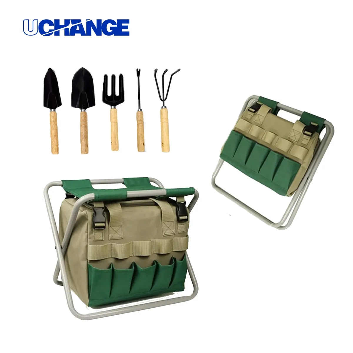 30L Folding Garden Stool With 5-Piece Tool Set & Bag 6