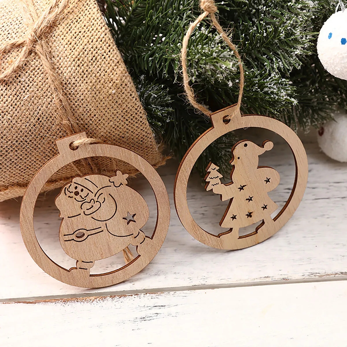 Wood Christmas New Home Ornament Round Doorway Decoration 3