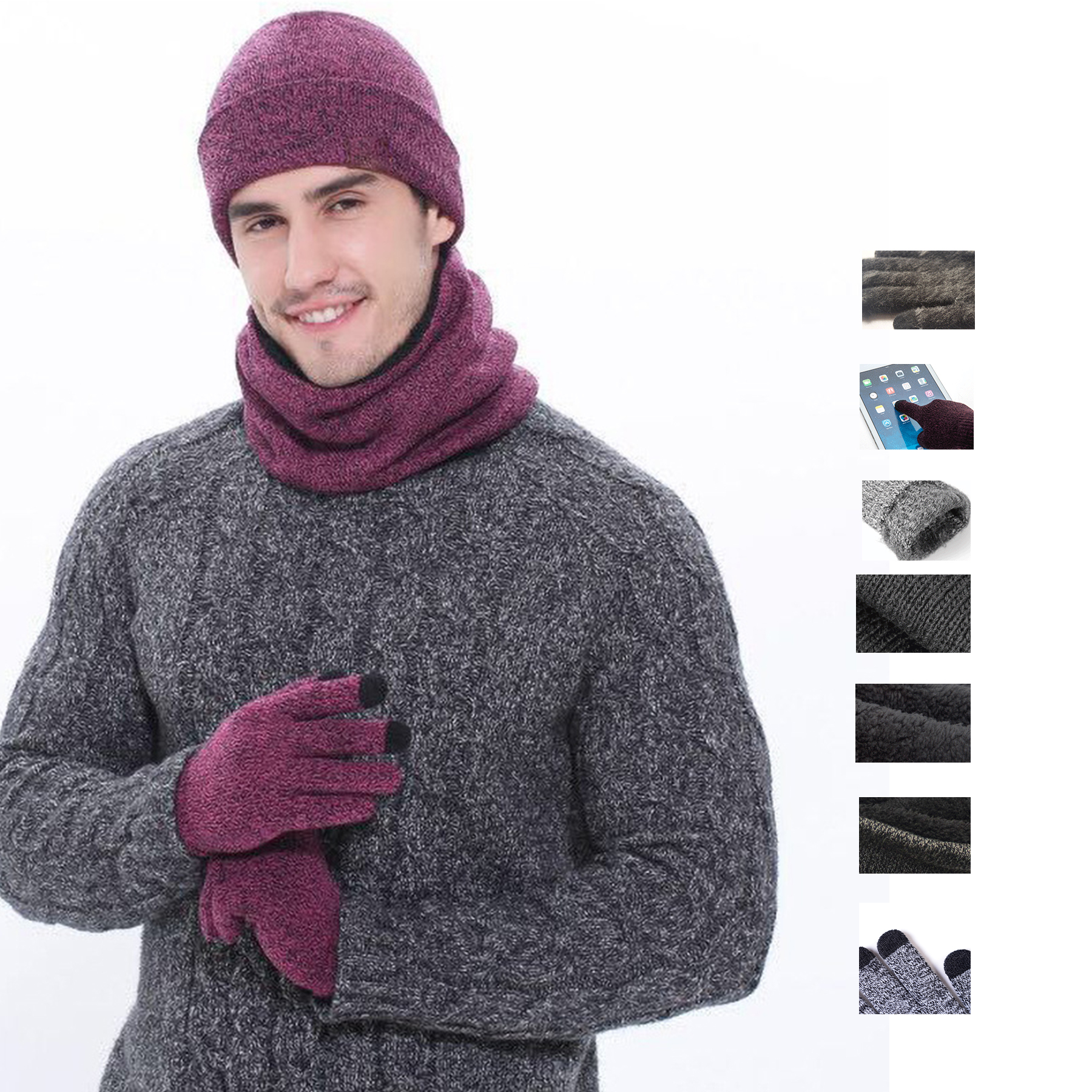 Velvet Hat Scarf Gloves Set Kit 2
