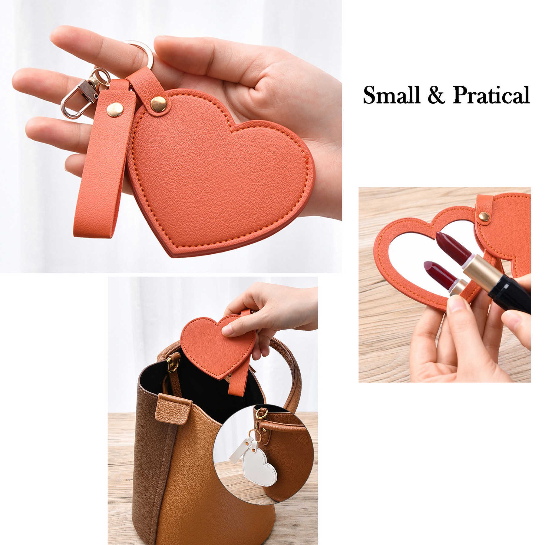 Leather Key Chain With Heart-Shaped Makeup Mirror 4