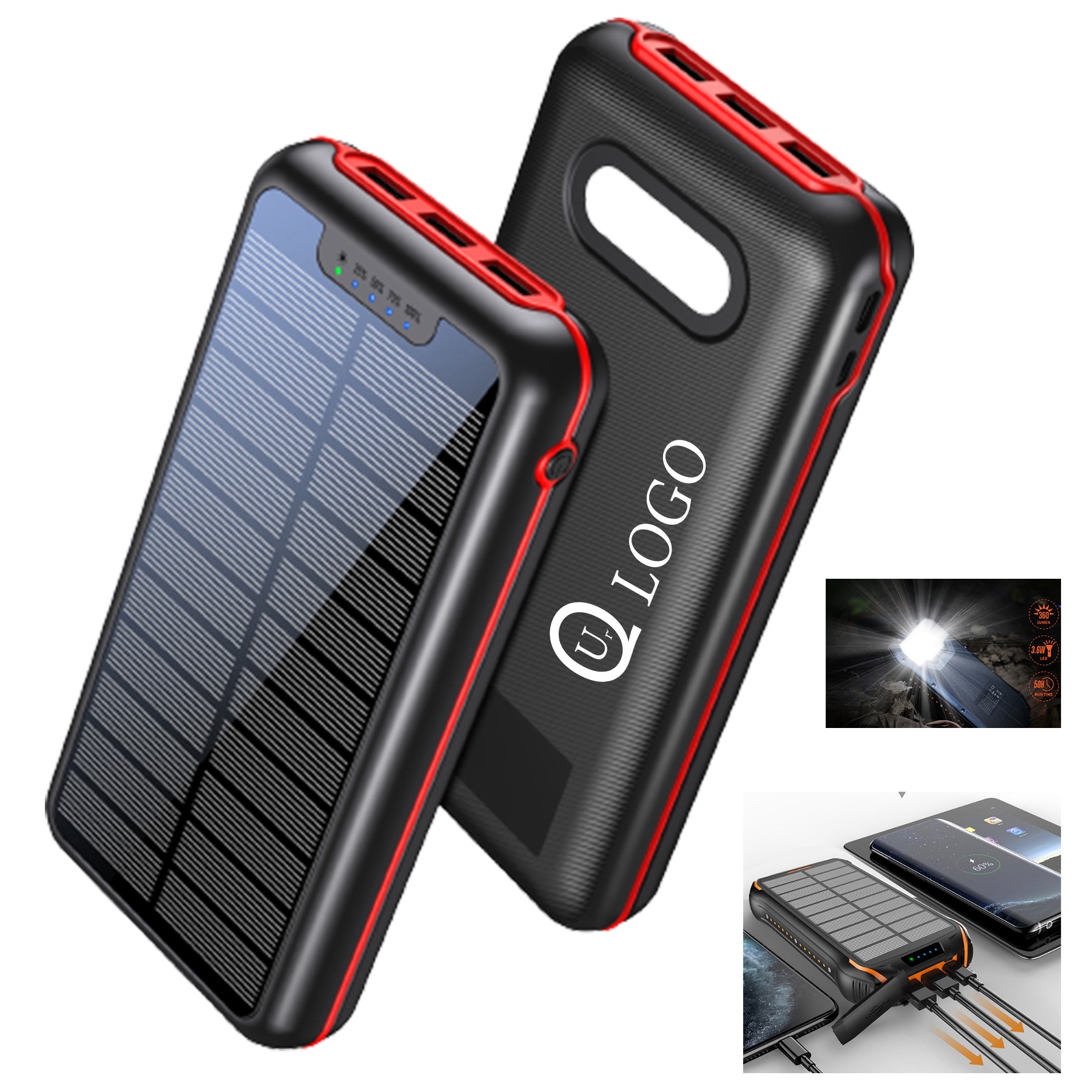 20000Mah Shatterproof Wireless Solar Power Bank Flashlight