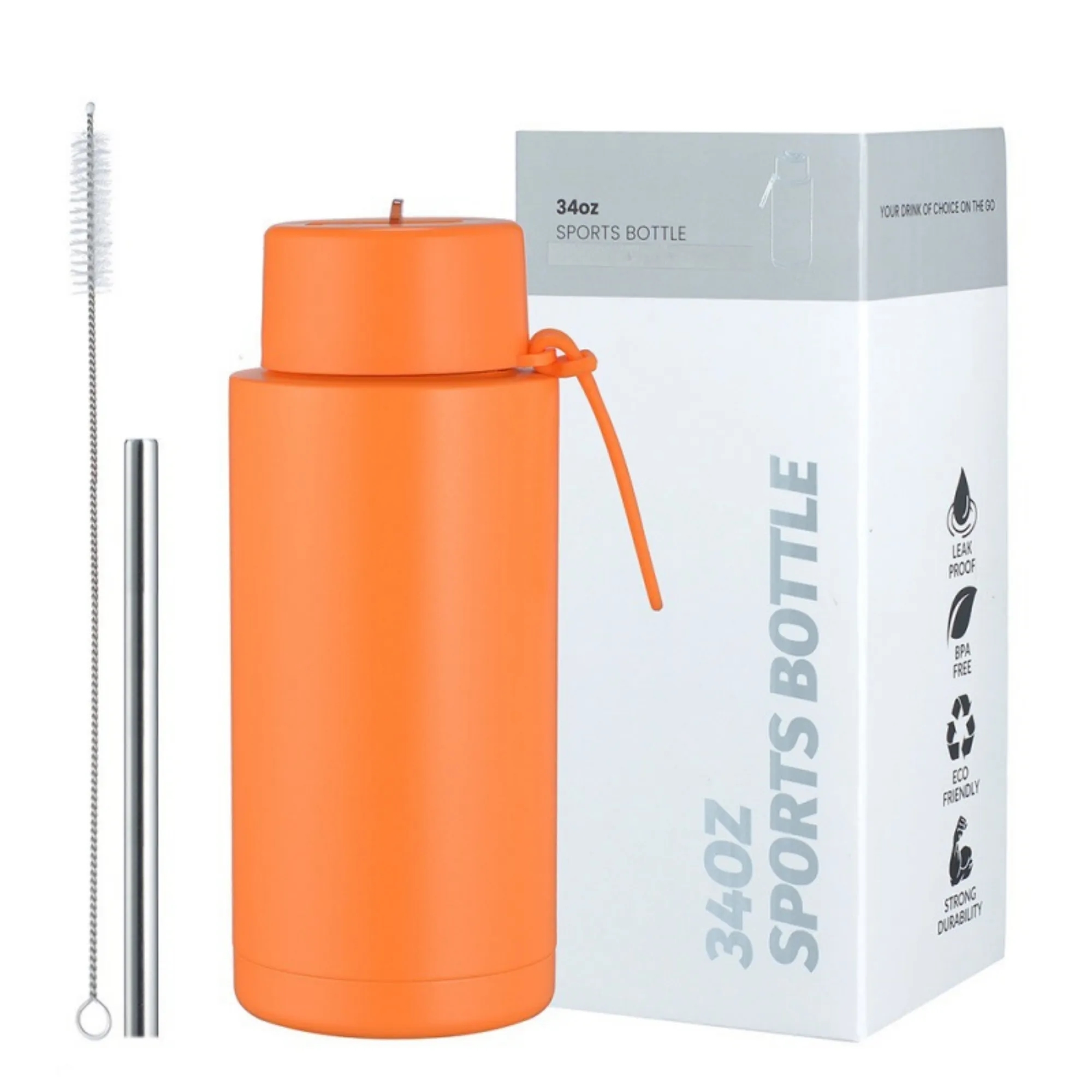 34oz Stainless Steel Silicone Handle Straw Thermos Cup 3