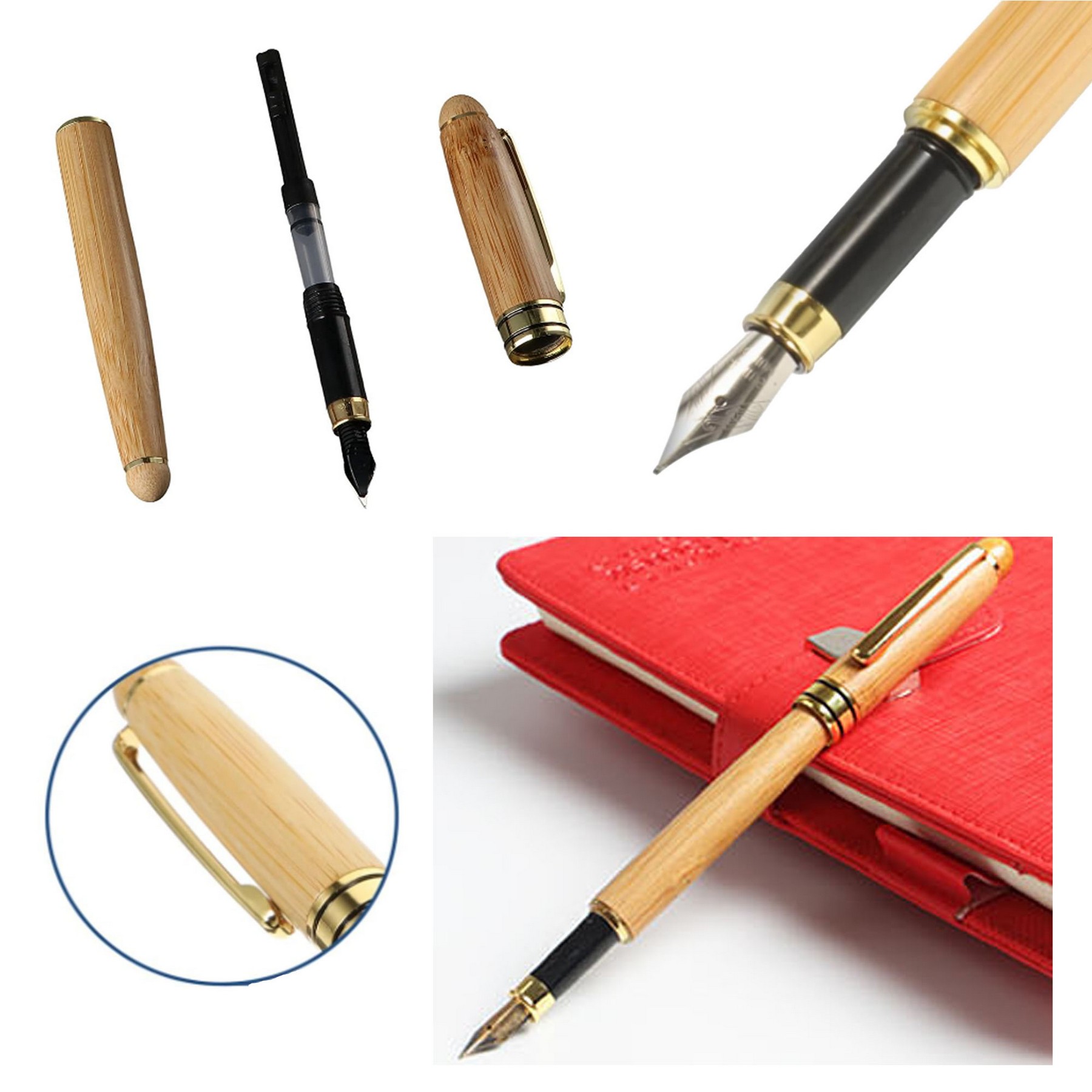Bamboo Promotional Fountain Pen Set With Gift Box 3