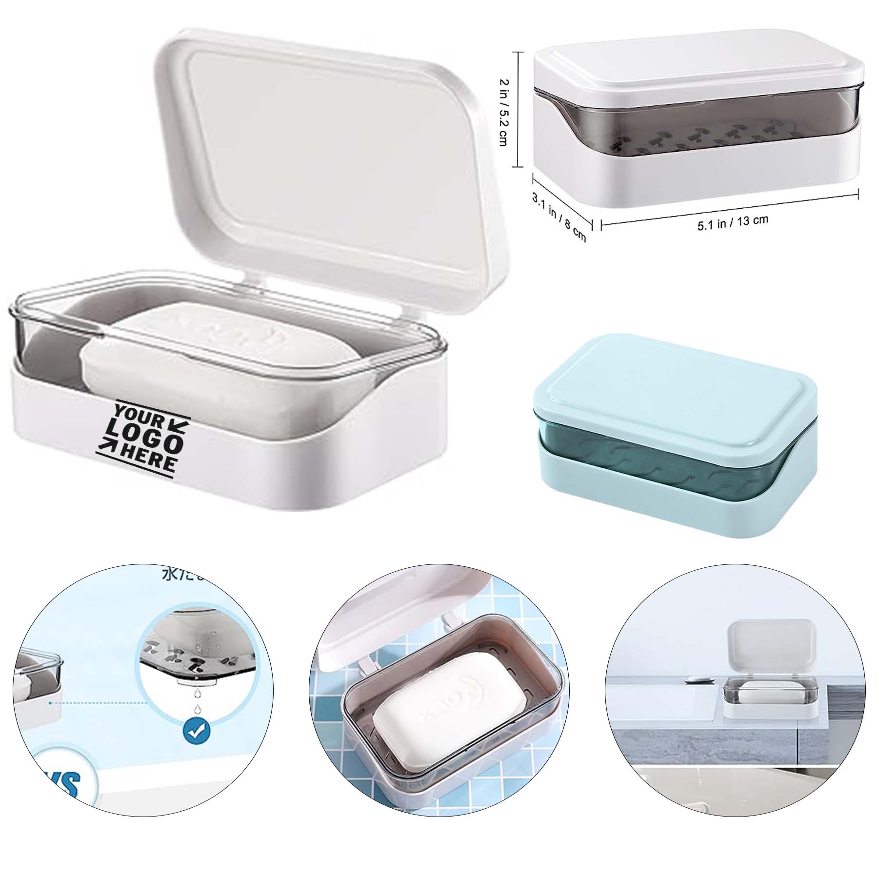 Removable Drainer Plastic Rectangular Soap Box with Lid