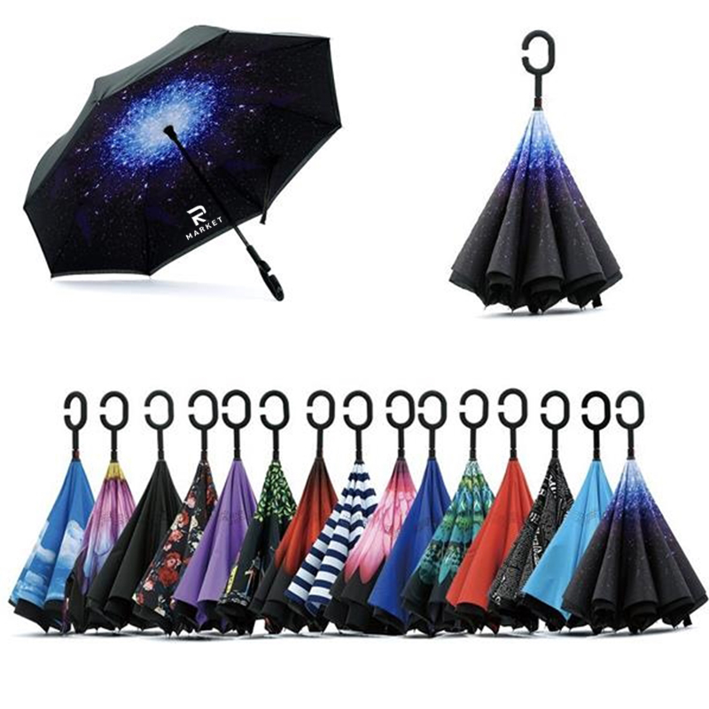 Inverted Reverse Upside Down Umbrella with C-Shaped Handle 1
