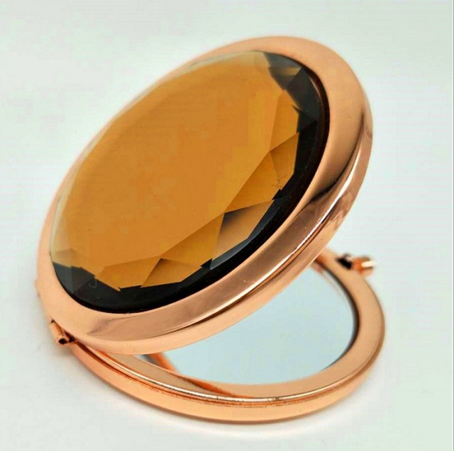 Crystal Rose Gold Metal Frame Pocket Mirror 3