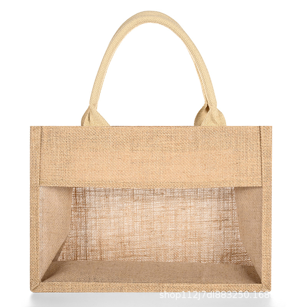 Jute Tote Bag with Transparent Panel, custom tote bag with logo imprint 6