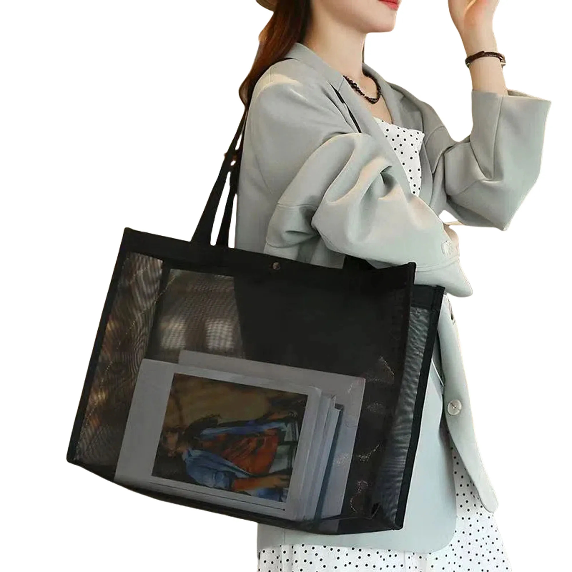 17.7''x13.8''x5.9'' Small Mesh Beach Bag Lightweight " 8