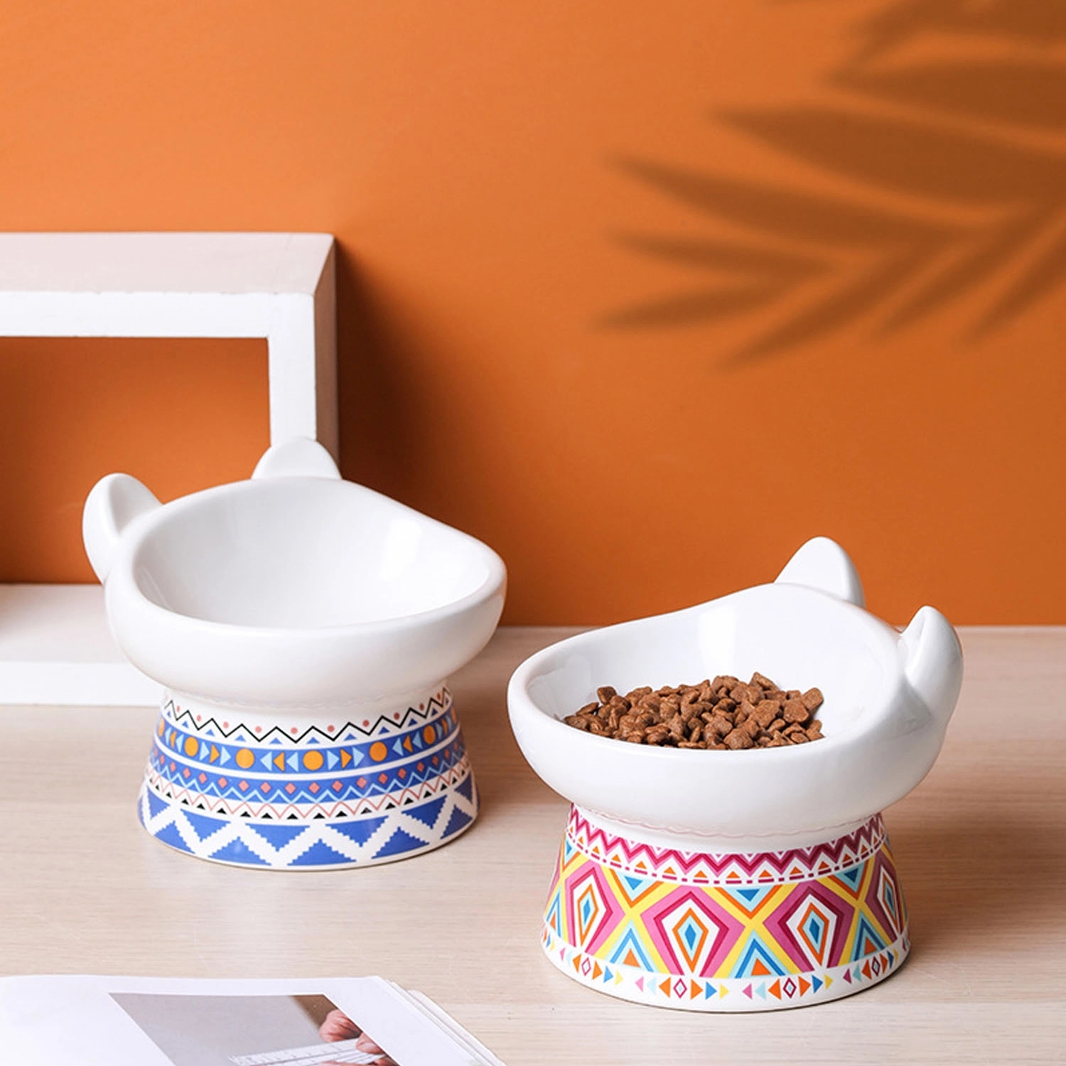 Bohemian Design Elevated Ceramic Cat Food Bowl 1
