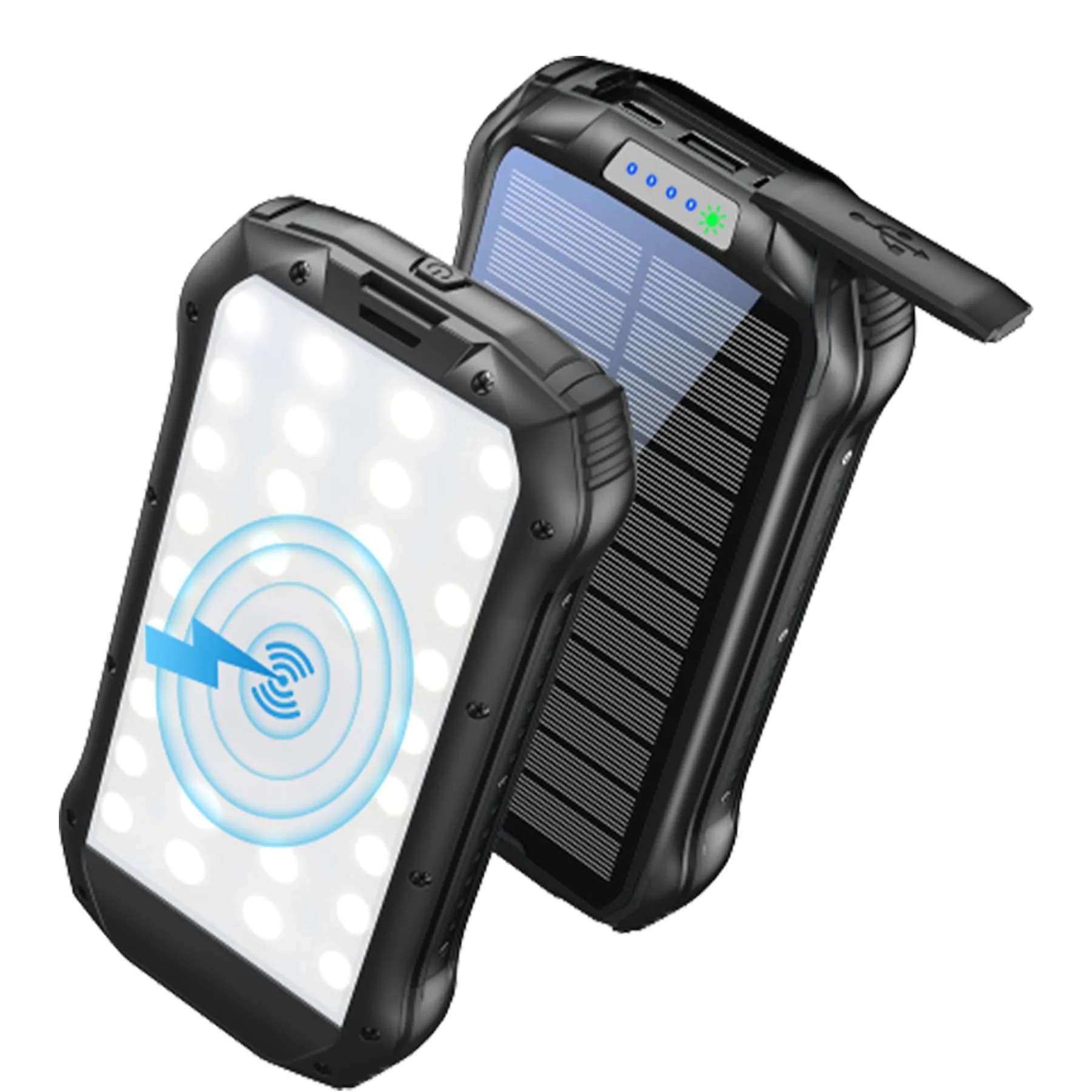 20000Mah Wireless Charging Solar Power Bank Flashlight 2