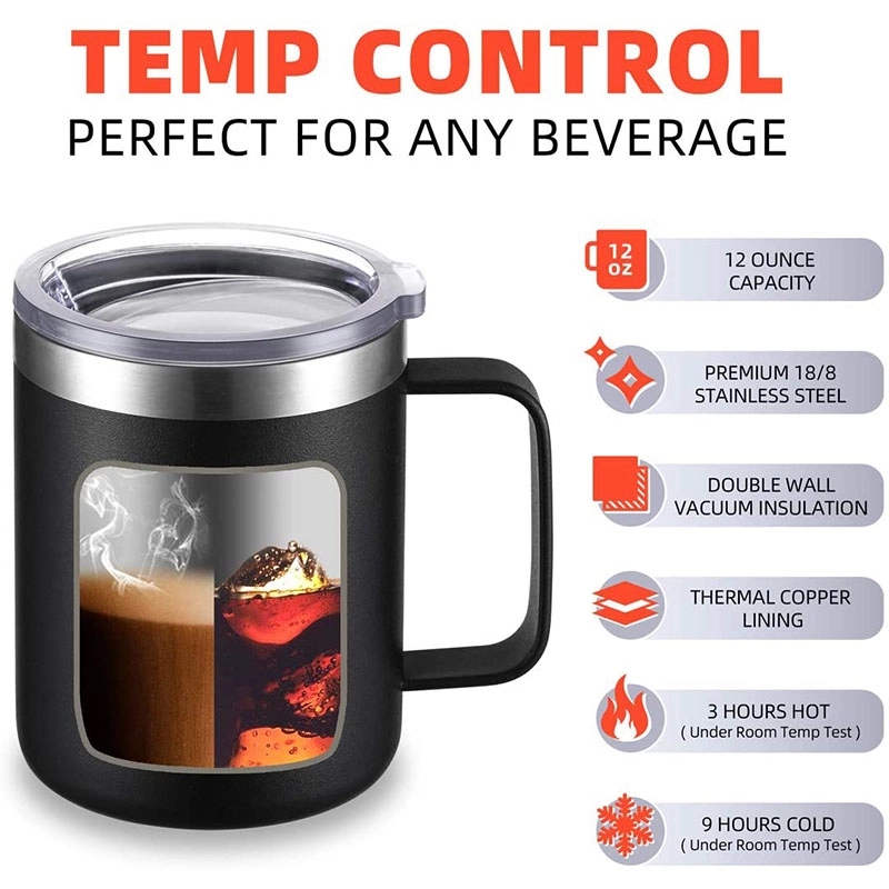 Vacuum Insulated Steel Coffee Mug with Lid and Handle 2