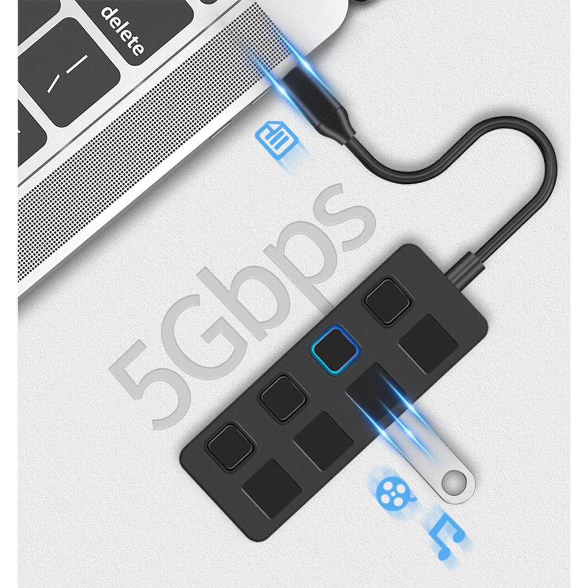 4-Port Usb 3.0 Data Hub With Separate Led-Lit Power Switch 2
