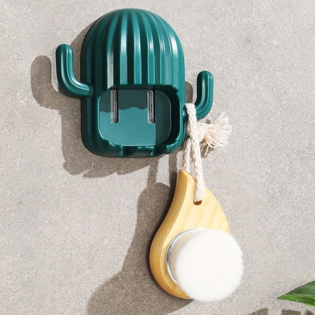 Toothbrush Holder Wall Mounted Cartoon Cactus Shelf No Drilling 4