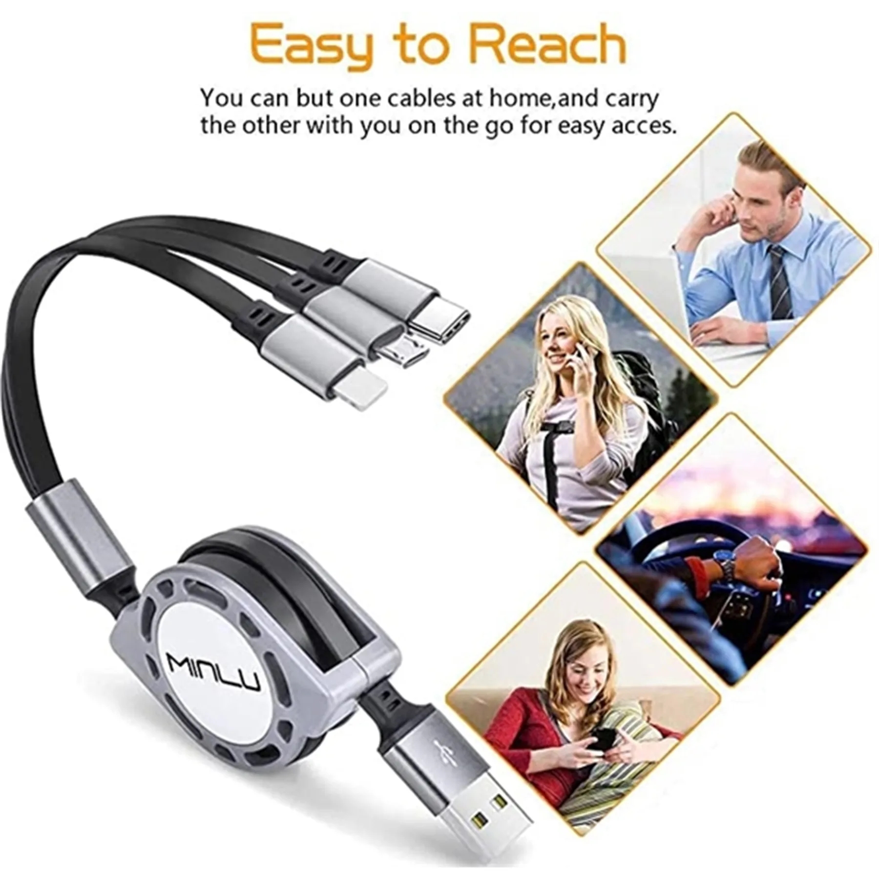 3-in-1 Retractable USB Cable Fast Charger Cord 1