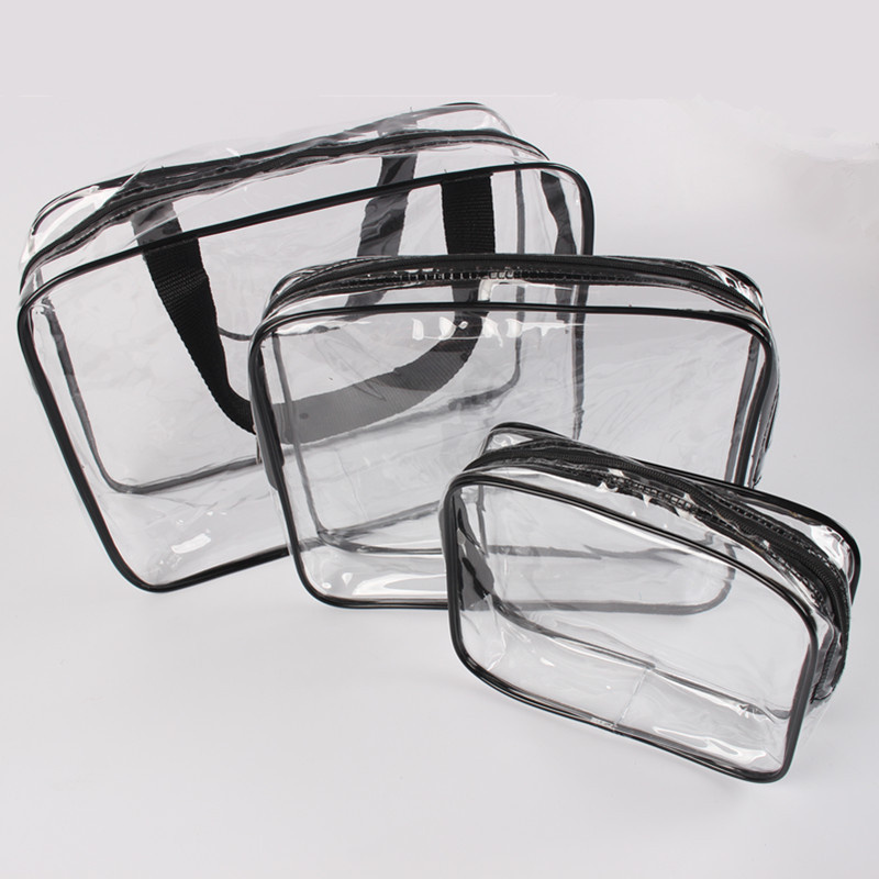3-Piece Clear Zippered Cosmetic Bag Set 1