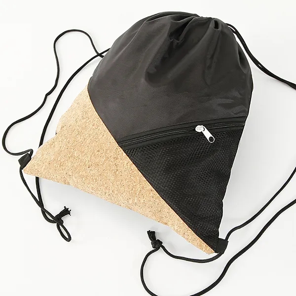 Cork Polyester Drawtring Backpack -14x18 2