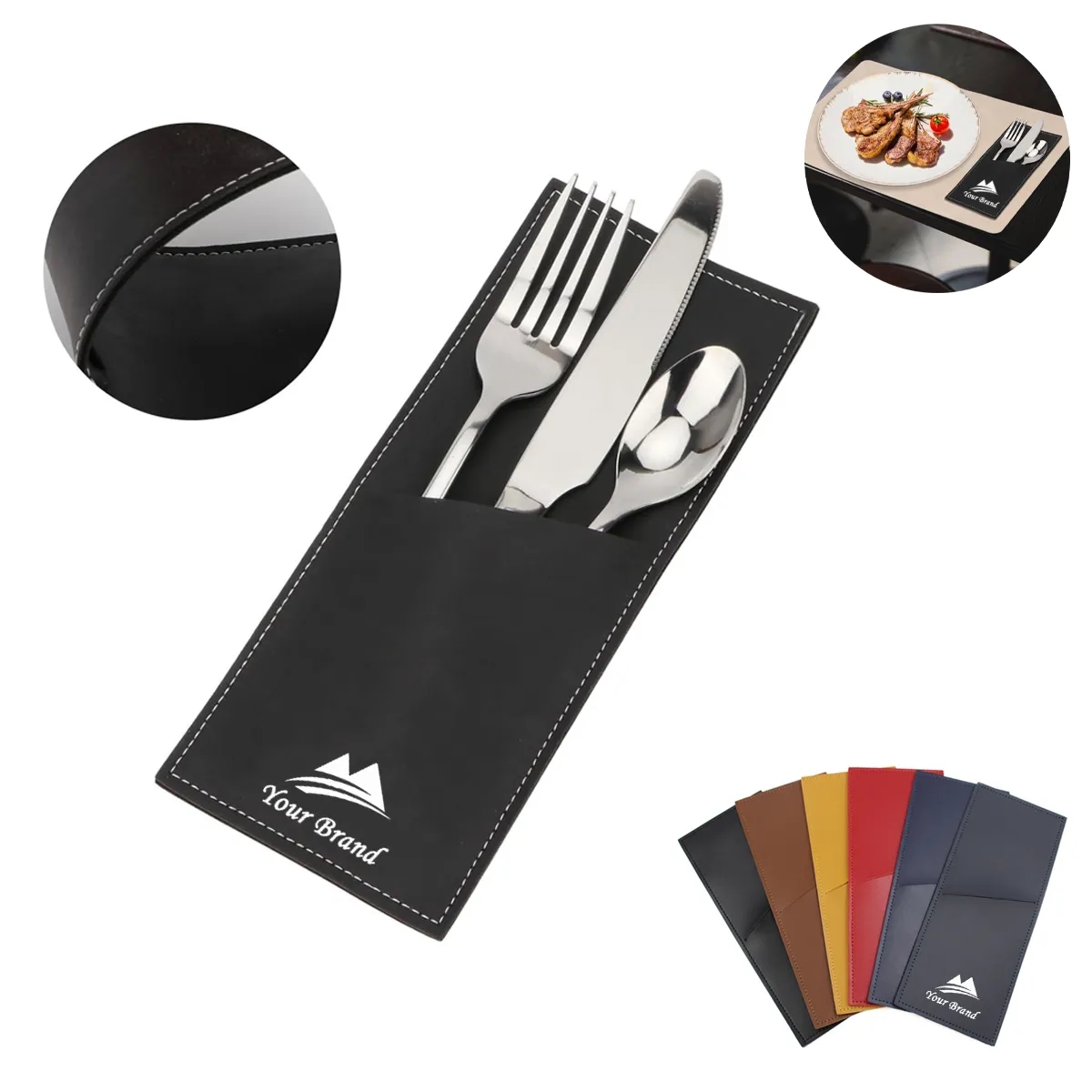 Leather Cutlery Sleeve Utensil Holder 2