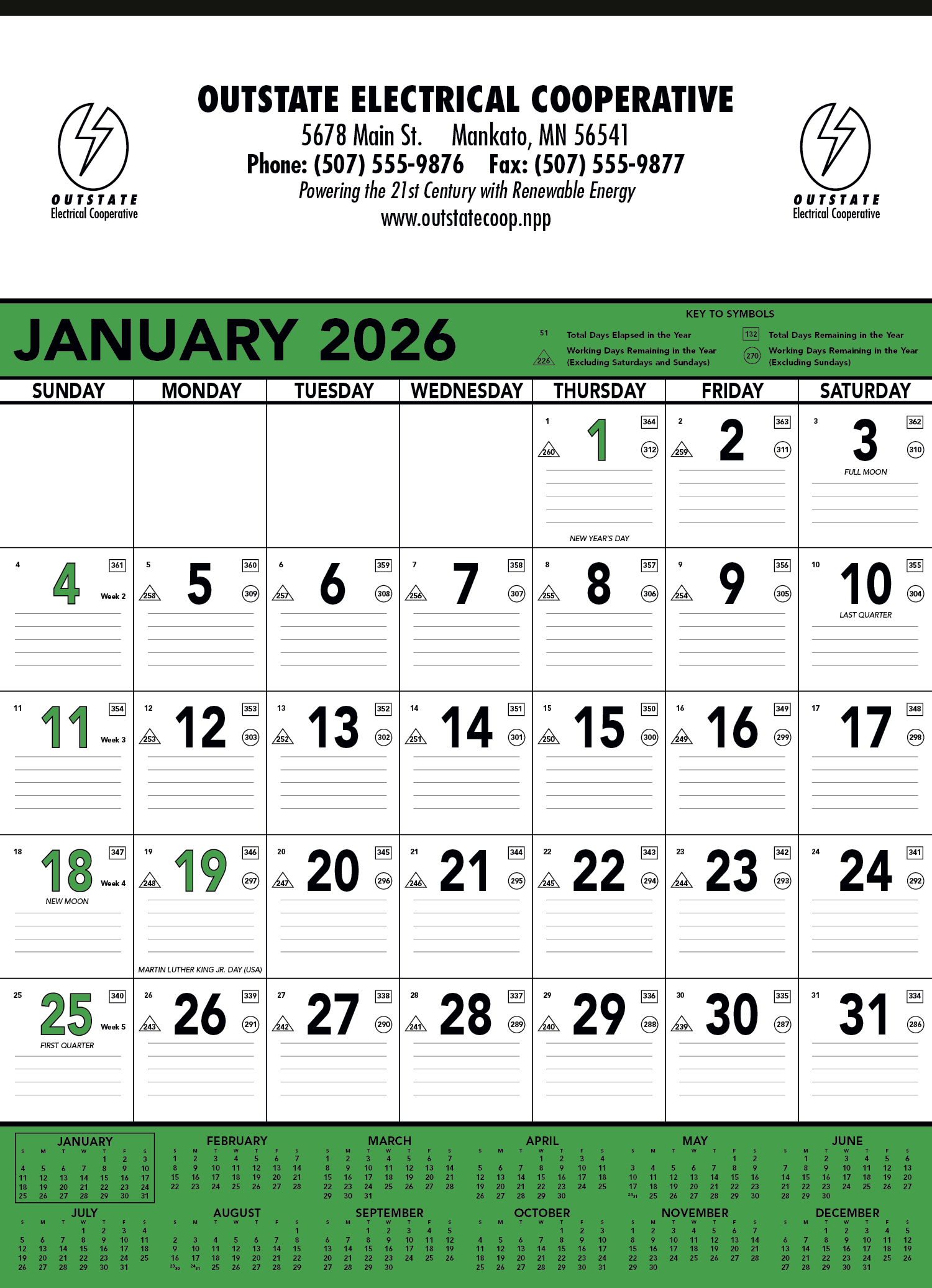 Triumph® Calendars Green & Black Contractor Memo Calendar 4