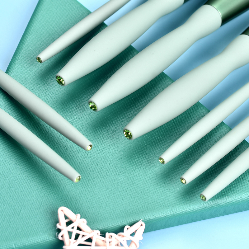 9pcs Diamond Blending Blush Concealer Eye Shadow Makeup Brush Set w/Magnetic buckle PU Bag 10