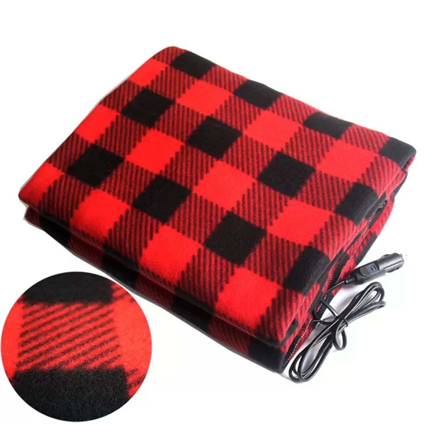12V Car Electric Heated Fleece Plaid Blanket 4