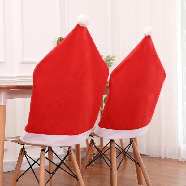 Red Non-woven Santa Hat Christmas Chair Covers 6