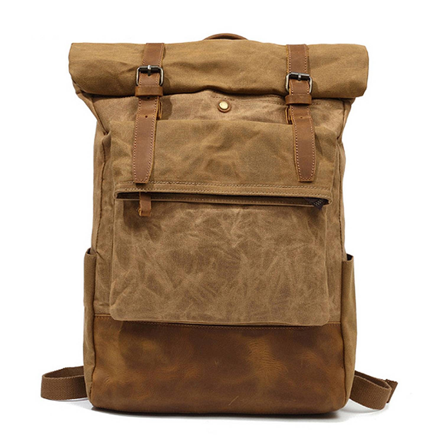 Waxed Canvas Leather Hiking Travel Waterproof Backpack 8