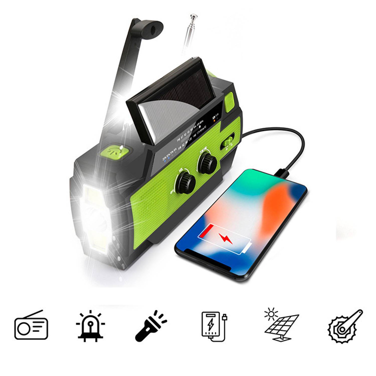 Emergency Weather Radio & Hand Crank Flashlight Solar 5