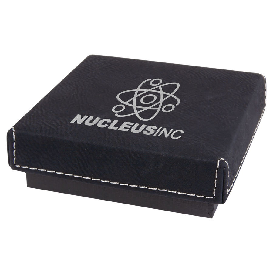 3 1/2" x 3 1/2" Black/Silver Medal Box with Leatherette Lid 2