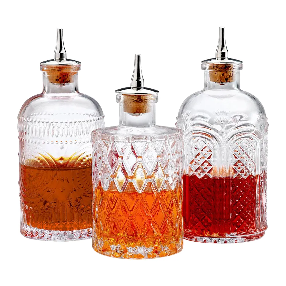 6.8oz. Glass Bitters Bottle Retro Design Trio 3