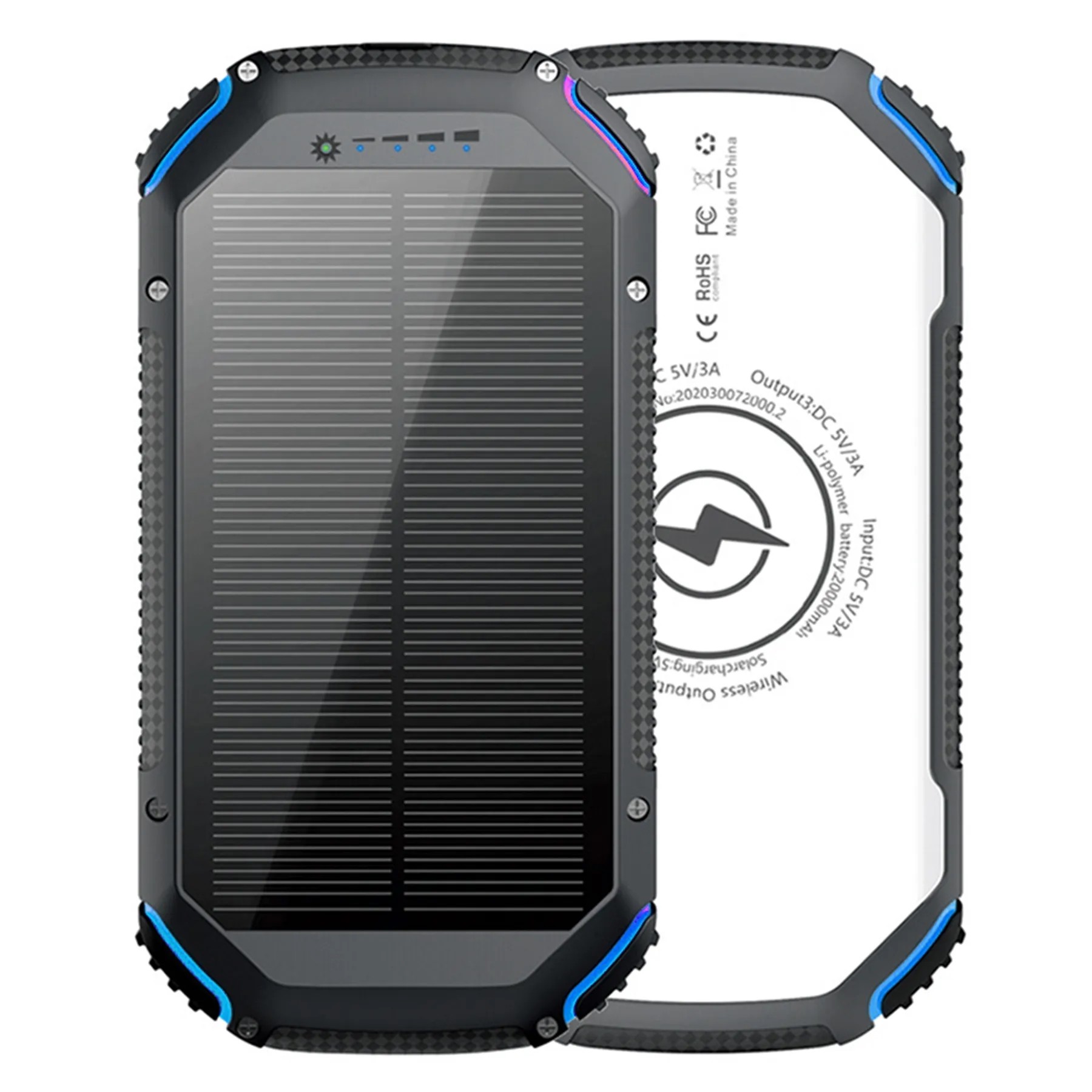 Wireless Charging 3-Output Solar Power Bank Flashlight 6