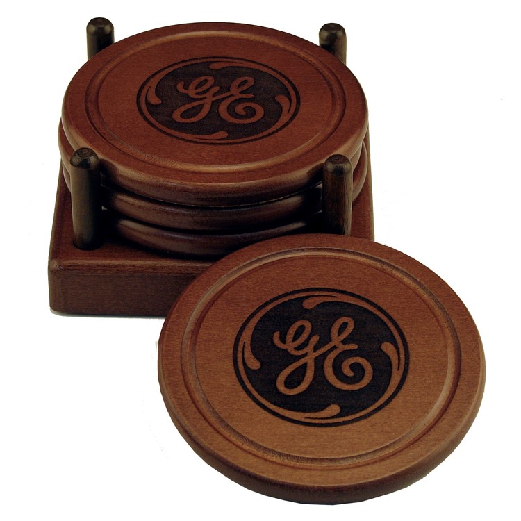 Round Wood 4 Coaster Set 23