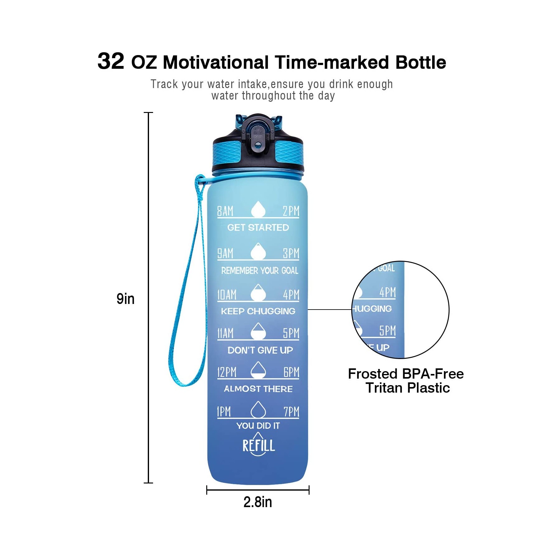 32oz Leakproof Water Bottle with Time Marker & Straw 3