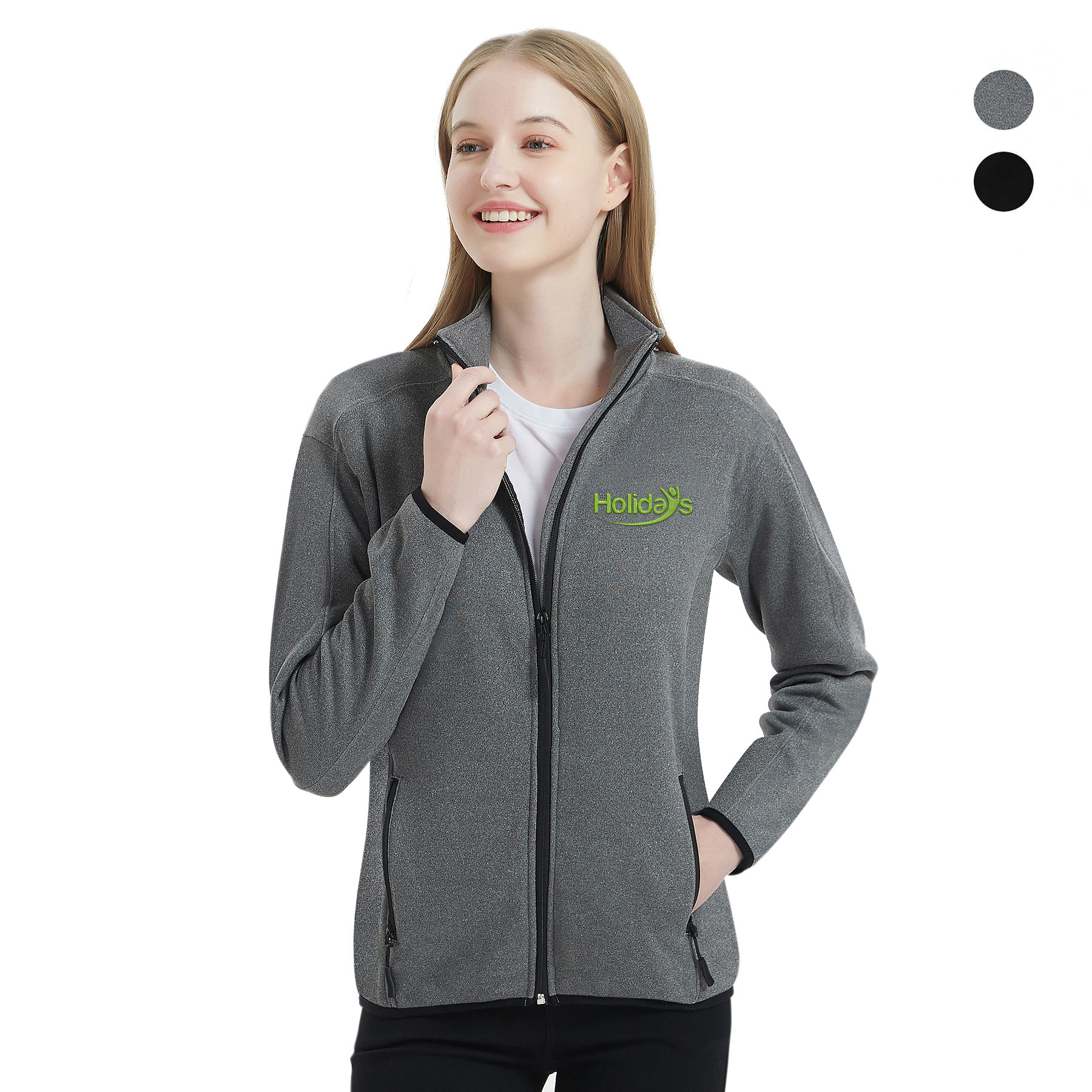 Women's Heathered Sweater Full-Zip Fleece Jacket 9