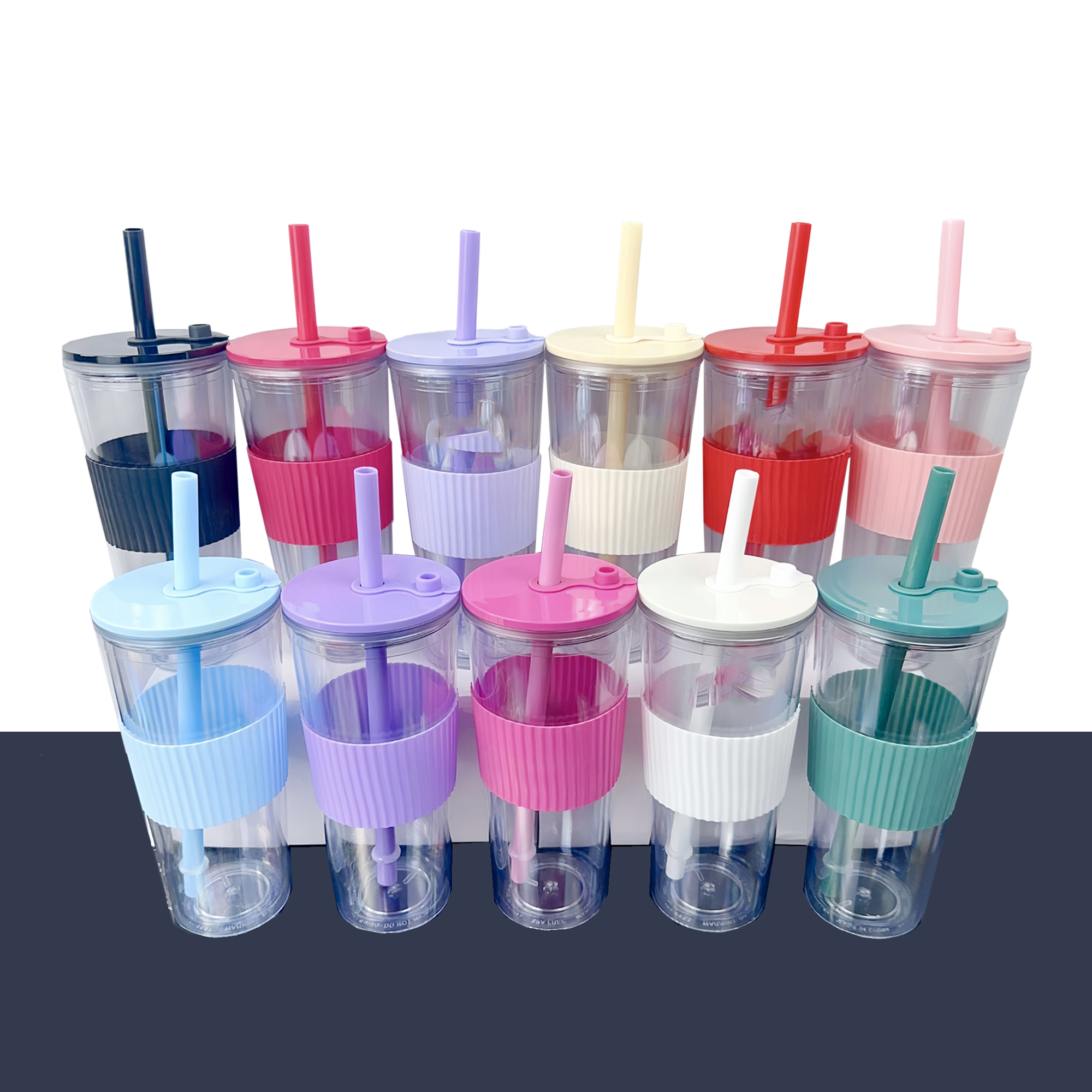 24Oz AS Plastic Double-Wall Tumbler with Straw and Grip 4