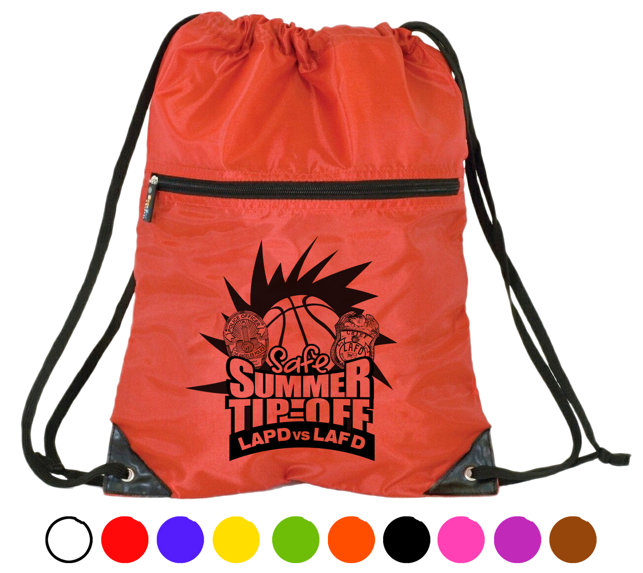 Athletic Drawstring Backpack W/ Front Zipper 3