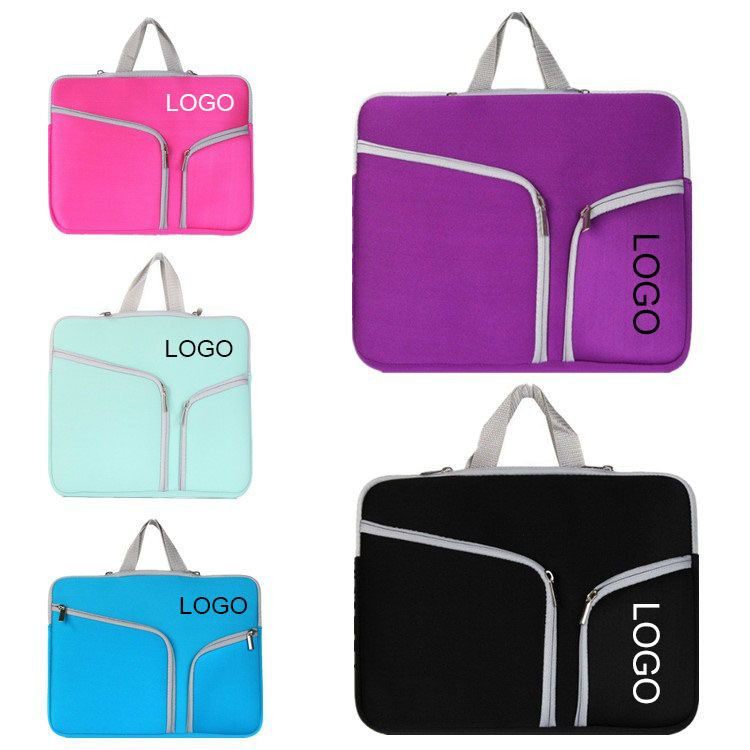 14" Neoprene Laptop Sleeve W/ 3 Zipper Compartments & Handle 1