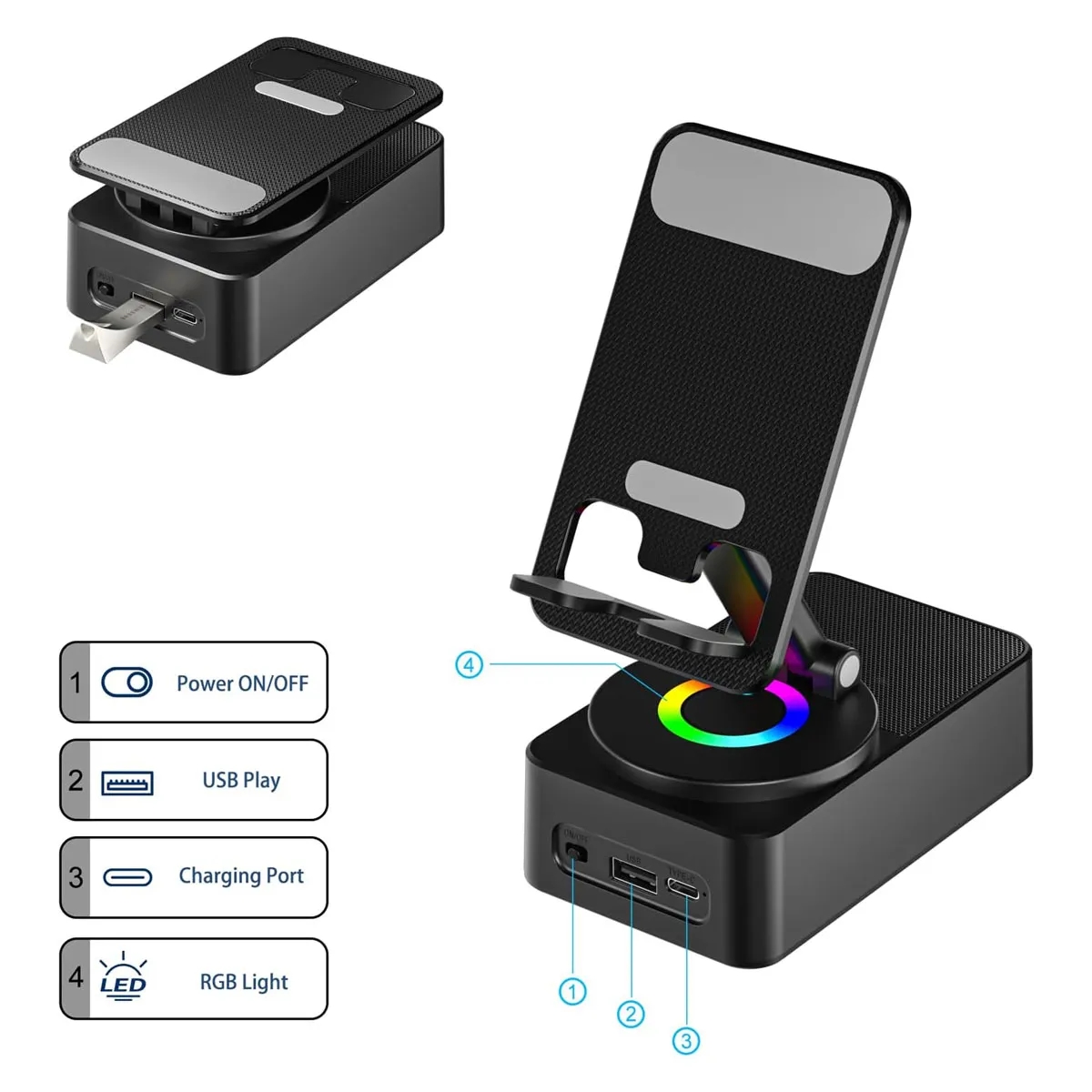 LED Phone Holder with Wireless Bluetooth Speaker 3