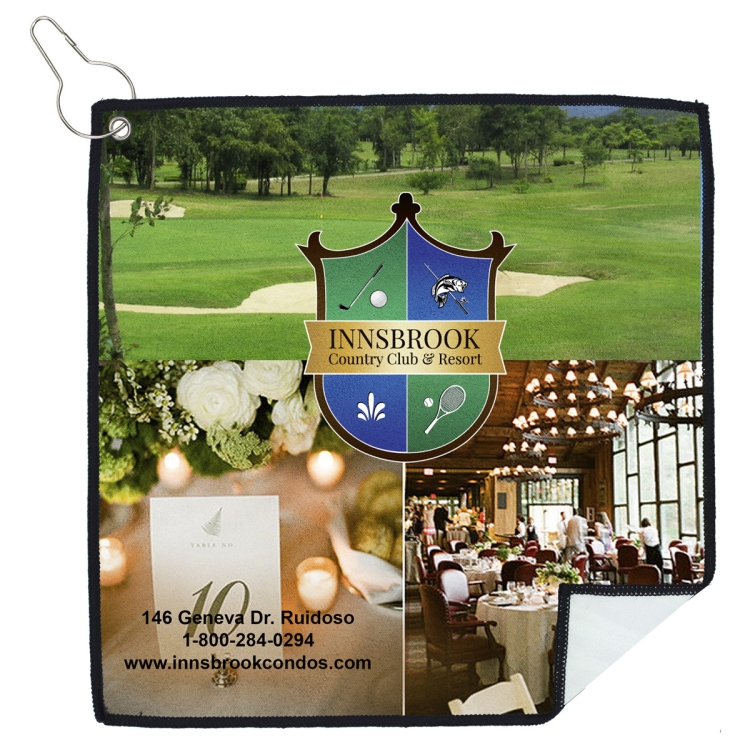 12" X 12" -"TEE OFF" Recycled RPET Suede Golf Towel Full Color Import Air Ship 2