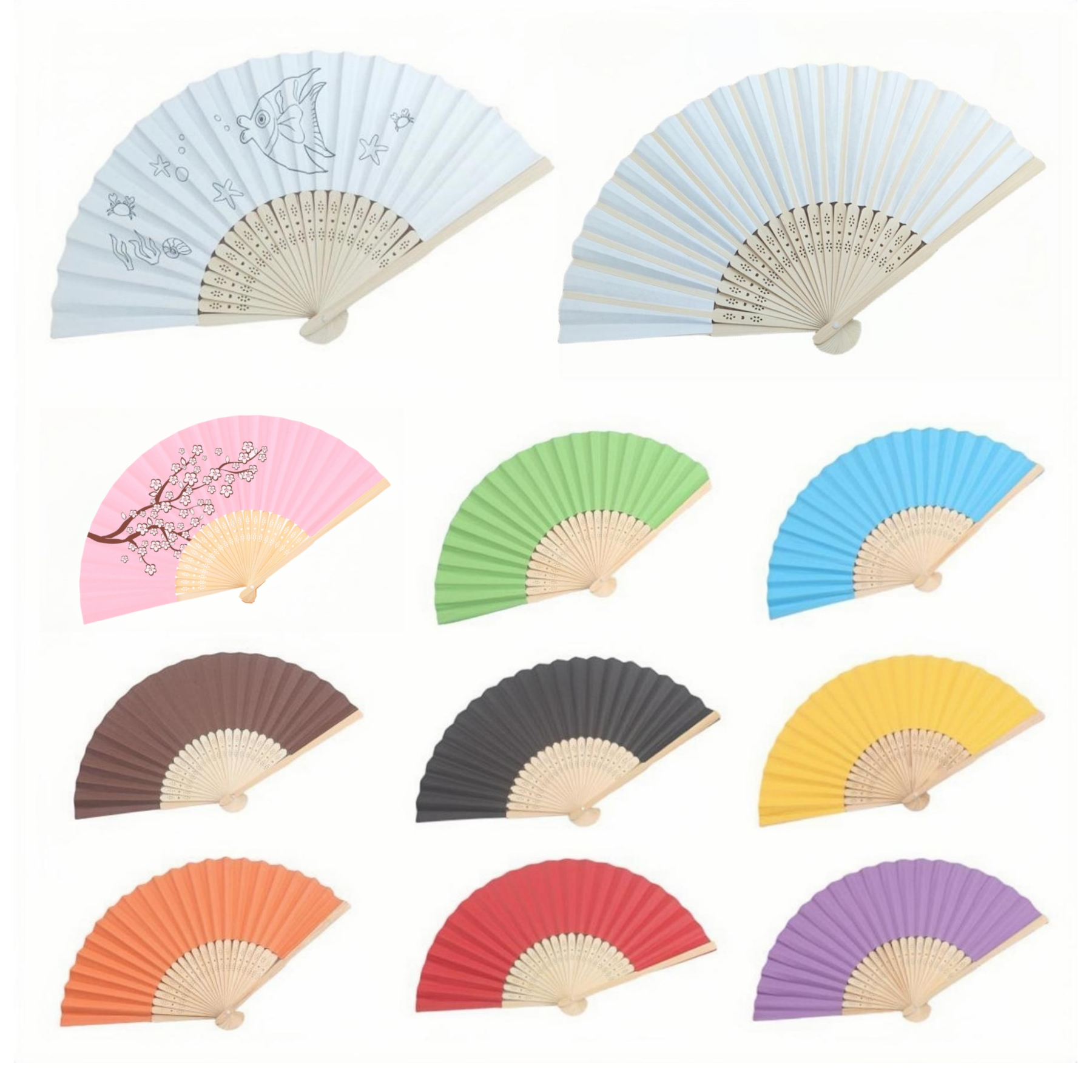Multicolor Paper Bamboo Folded Fans 2