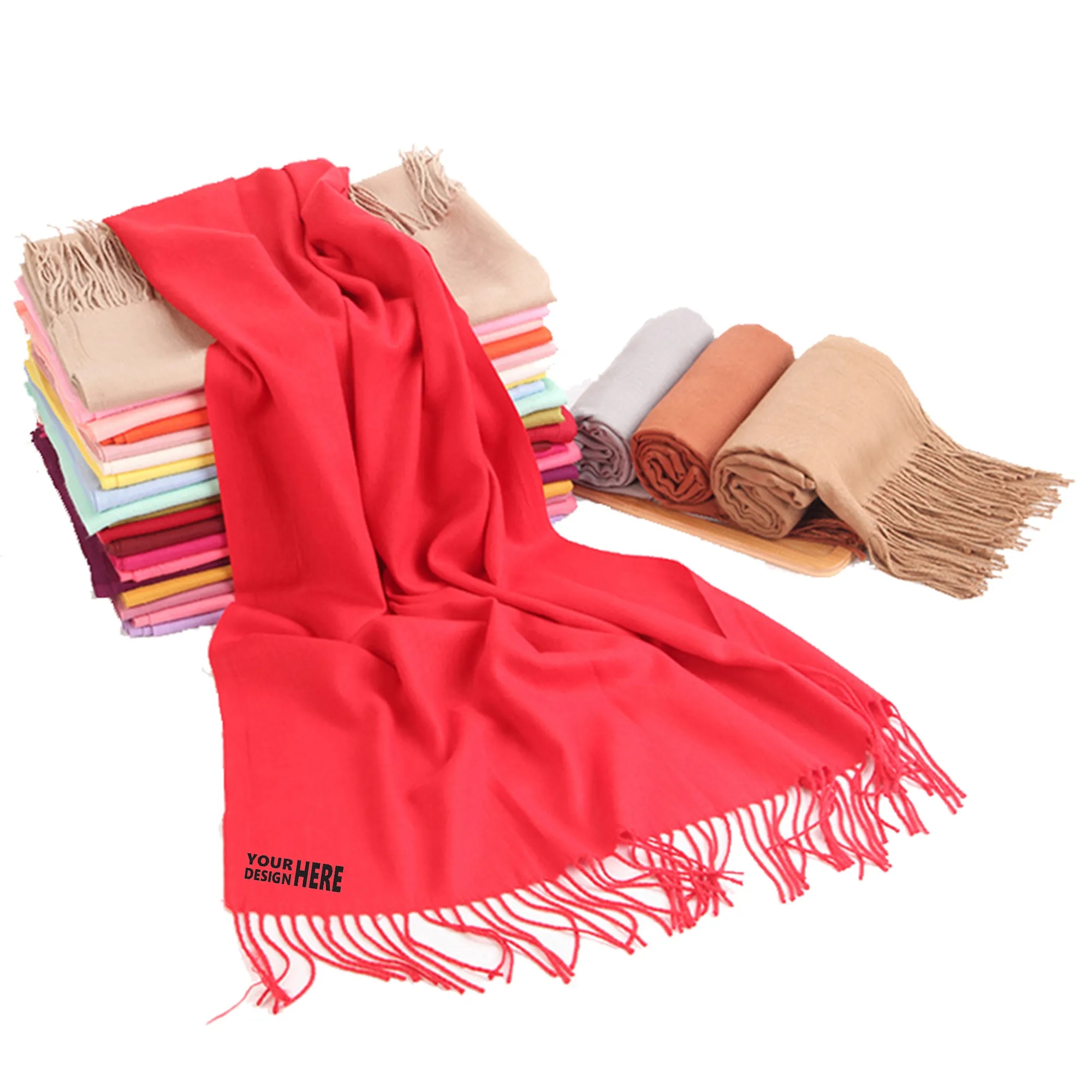 Solid Shawl Wrap Scarf With Fringes 5