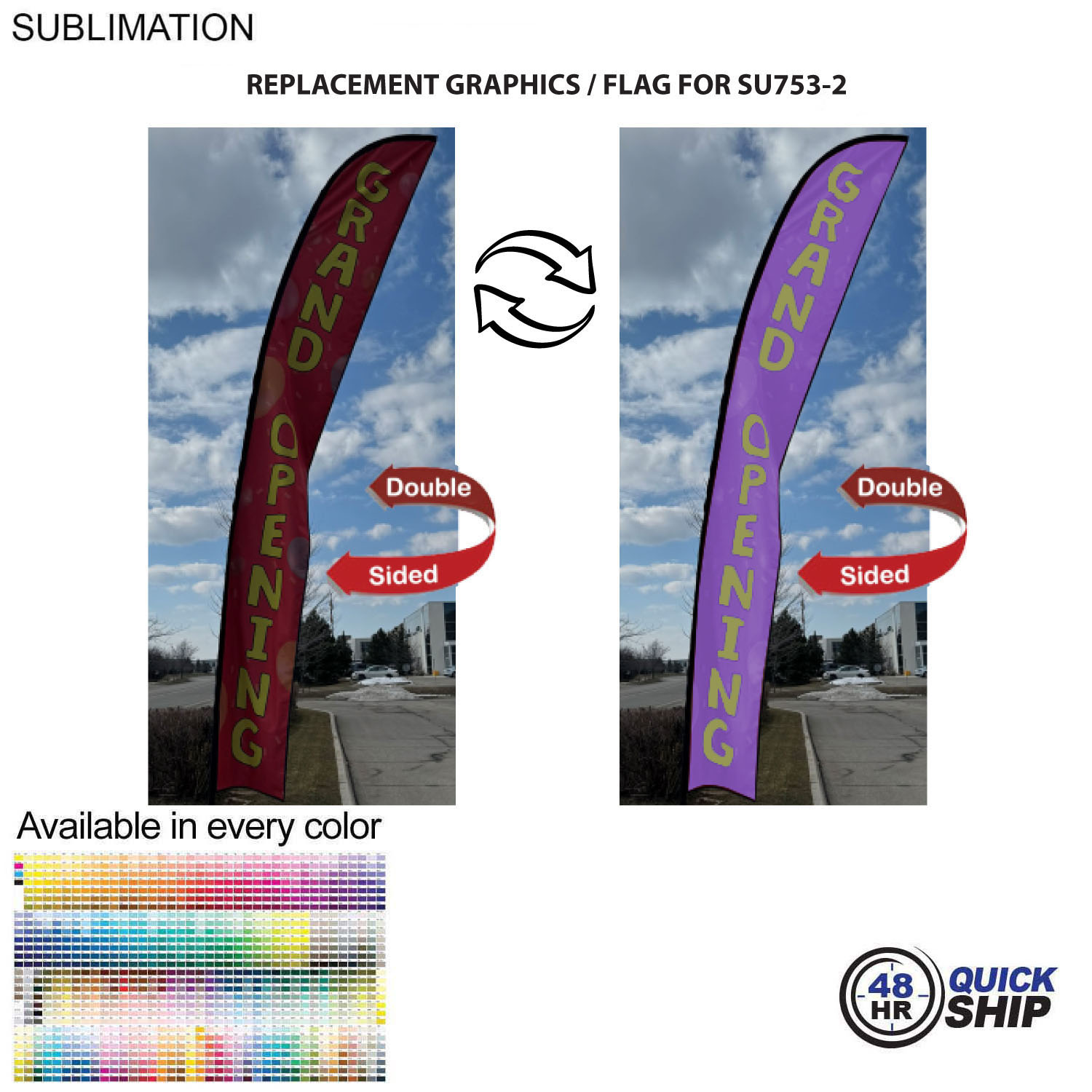 48Hr Quick Ship -Replacement Flag for 19' X-Large Feather Flag Kit, Full Color Graphics Double Sided 1