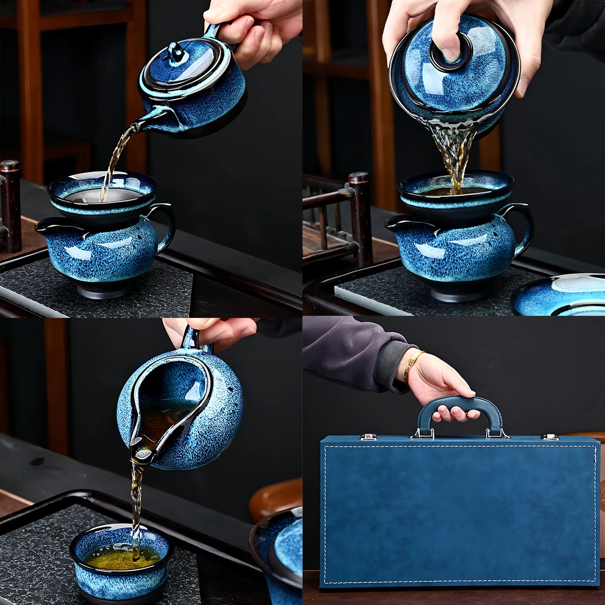 Premium Jun Kiln Glazed Tea Set With Gift Box For Business 2