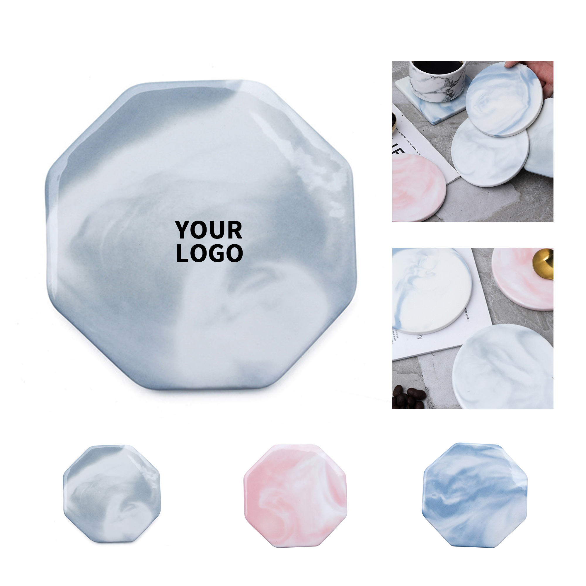 3.6" Ceramic Absorbent Drink Coaster 0.3" Thick 5