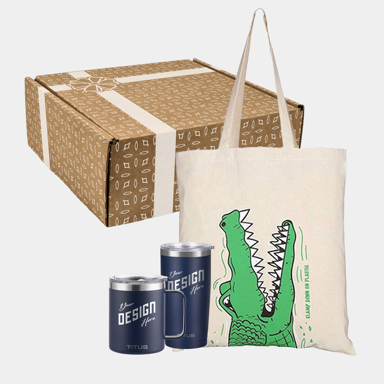 Premium TiTUS® Tumbler & Mug with Natural Canvas Tote Bag Executive Gift Box Set 4