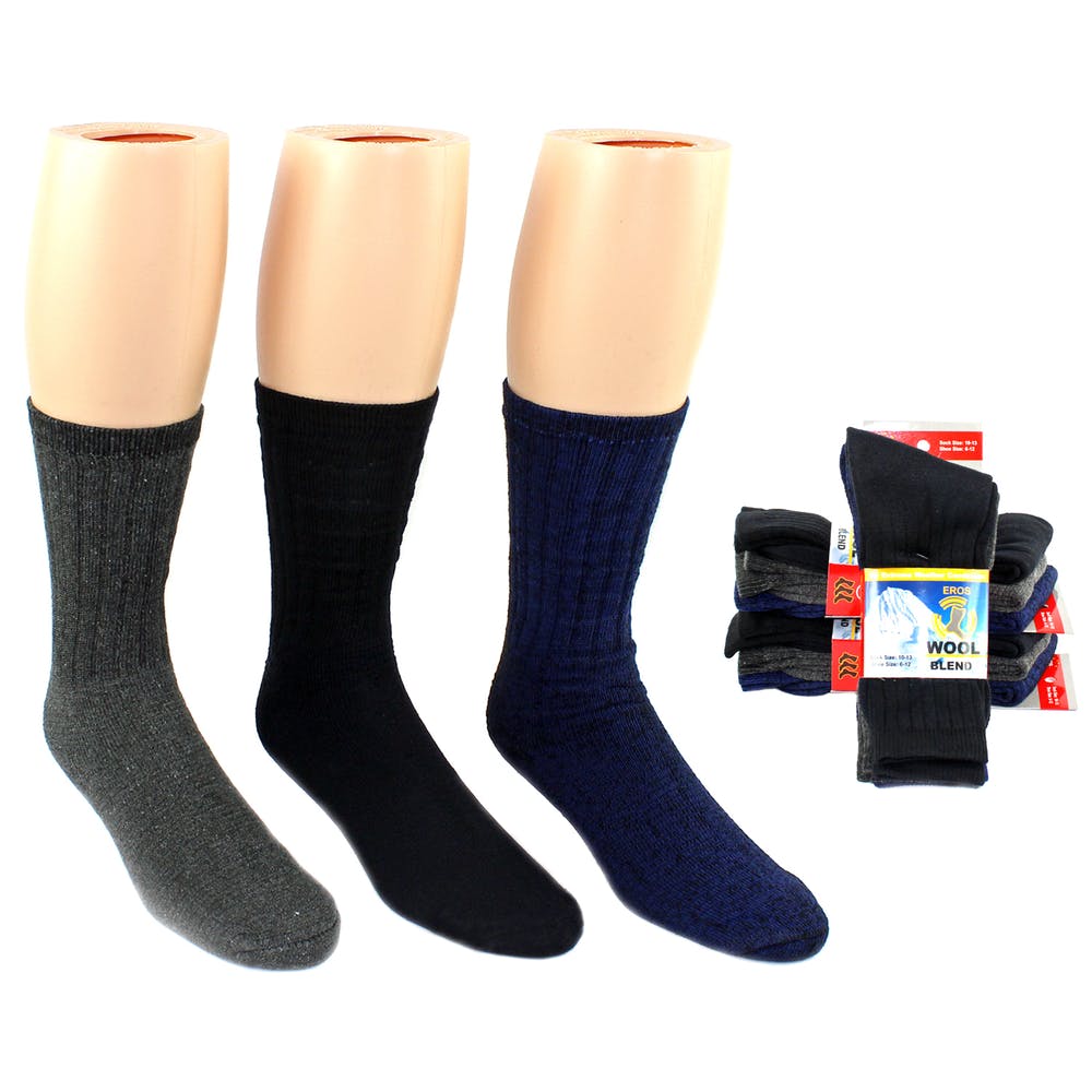 Men's Wool Thermal Socks - Black & Gray 3 Pack Size 10-13 2