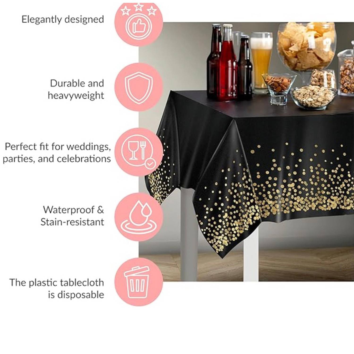 Black&Gold Party Decorations Table Cloth 4