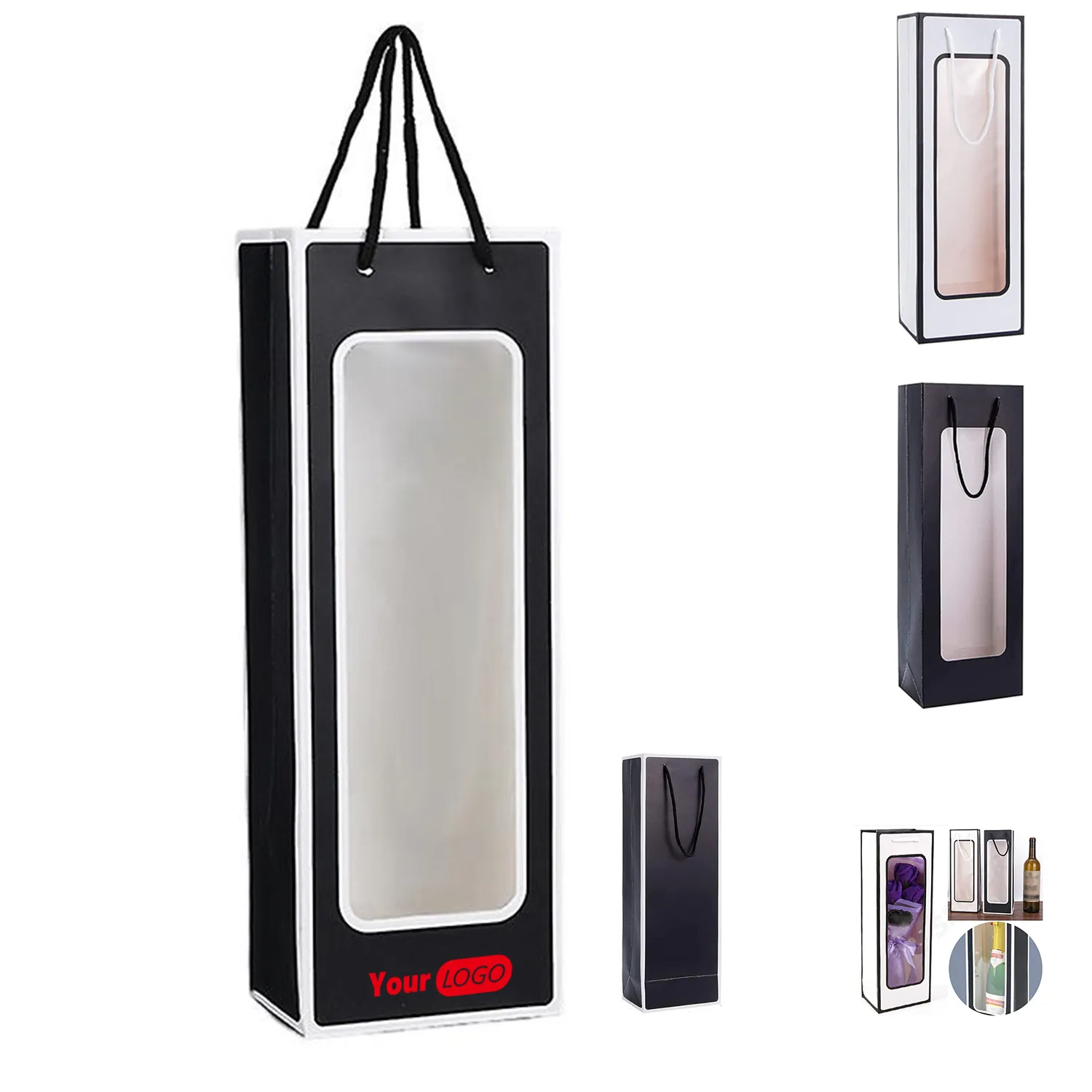 Kraft Paper Wine Gift Bags with Clear Window and Handles 3